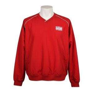 National Guard Recruitment Pullover Jacket XL Red V Neck White Trim Embroidered